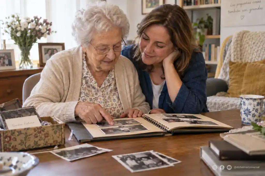 Cuaderno de historia de vida en Alzheimer con fotografías familiares y recuerdos