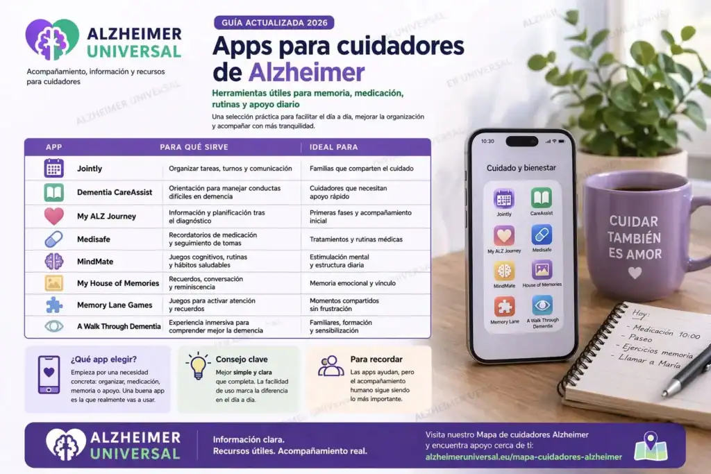 Apps para cuidadores de Alzheimer en 2026 - guía visual de Alzheimer Universal