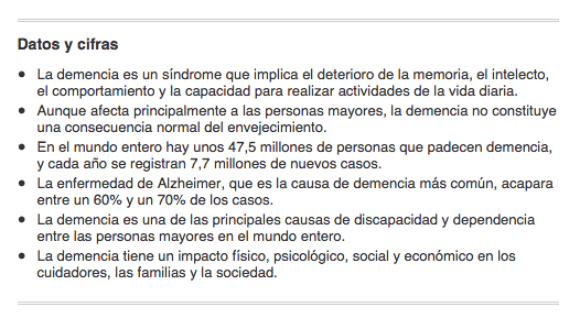 Datos y cifras del alzheimer y demencias