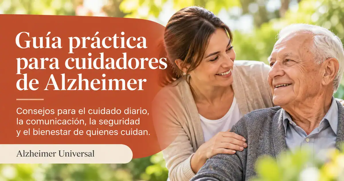 Una mujer acompaña a un hombre mayor. Guía práctica para cuidadores de Alzheimer.