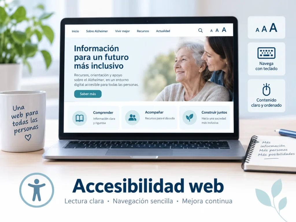Ejemplo visual de accesibilidad web con lectura clara, navegación sencilla y mejora continua
