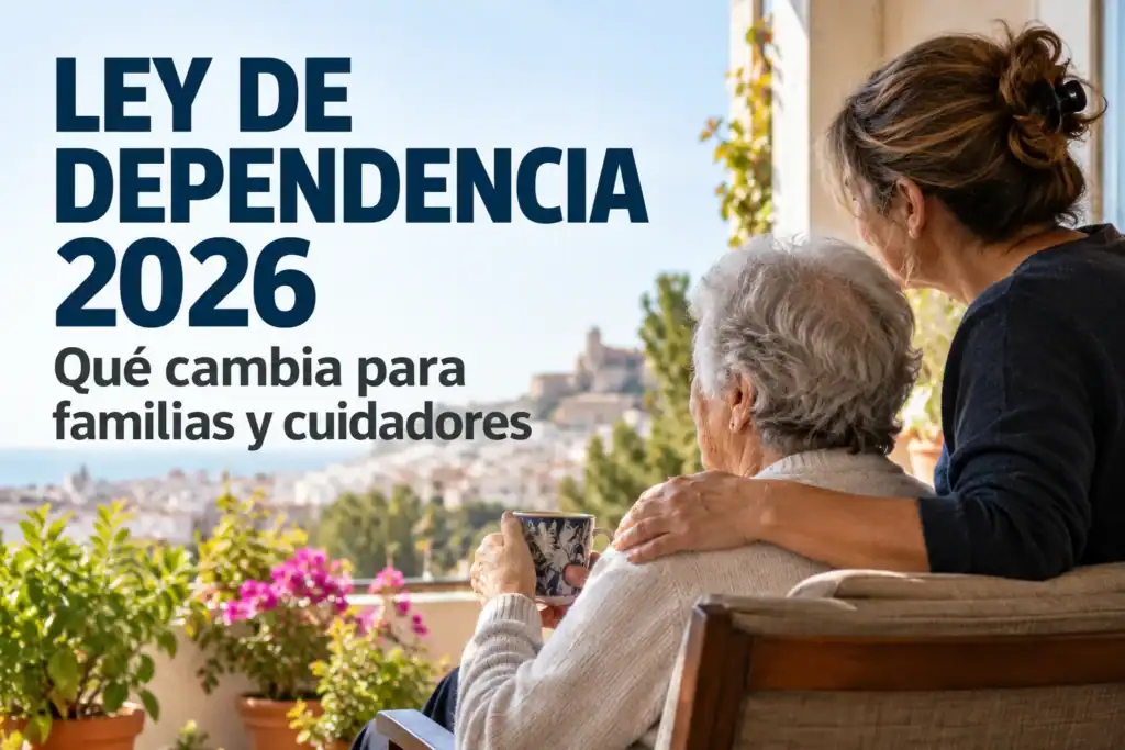 Persona mayor acompañada por su cuidadora en casa, imagen sobre la reforma de la Ley de Dependencia 2026.